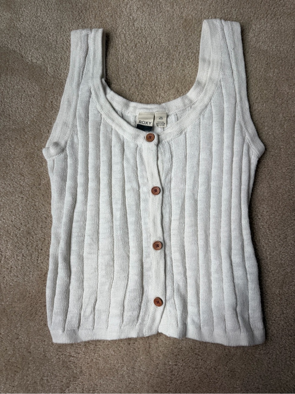 Roxy Cream Ribbed Button-Front Camisole